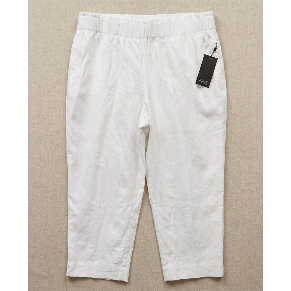 Jones New York Linen Blend Pants Women XL White‎ Cropped Elastic Waist NEW NWT